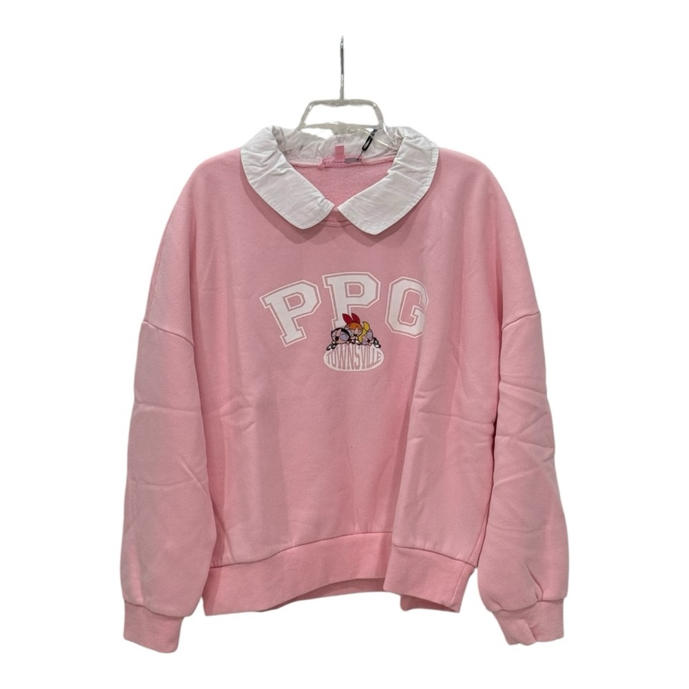 Pink Women's Crew Neck Sweatshirt with White Collar NEW BOX42